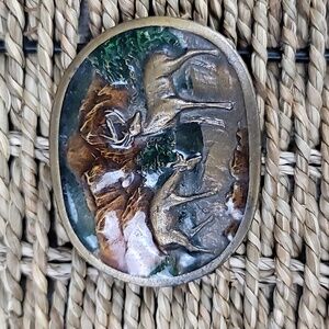 Vintage Deer and mountains color belt buckle